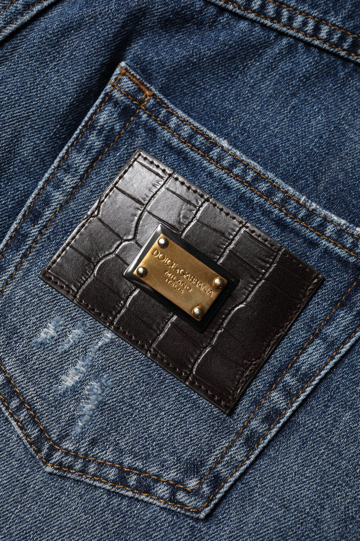 Dolce &amp; Gabbana Blue Cotton Tattered Denim Bermuda Shorts