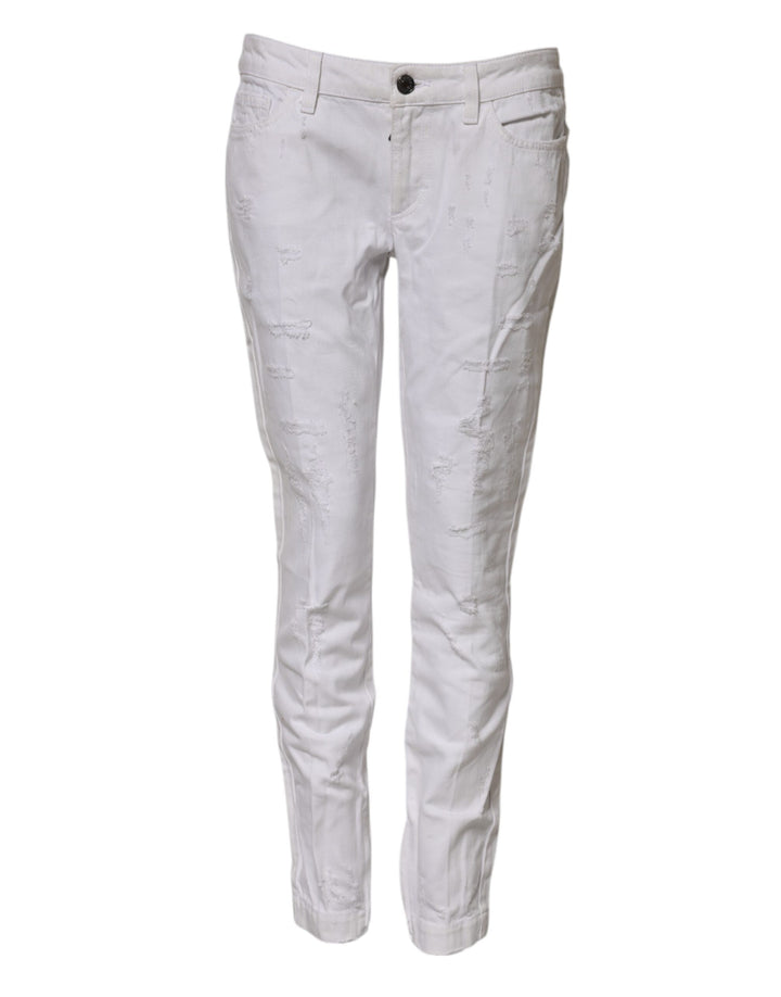 Dolce &amp; Gabbana White Cotton Mid Waisted Women Denim Jeans