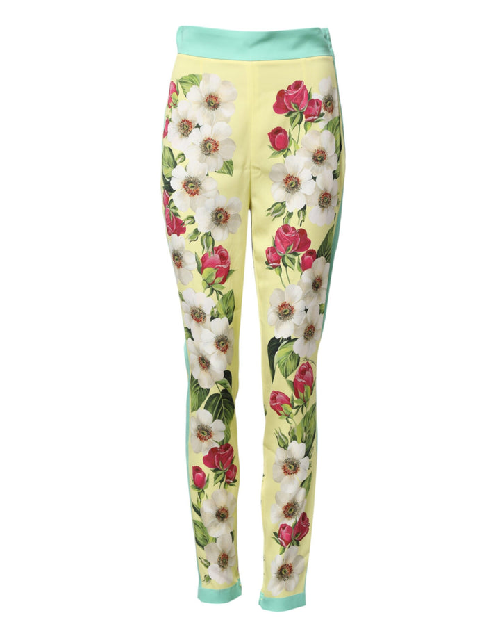 Dolce &amp; Gabbana Yellow Silk Floral Leggings Pants