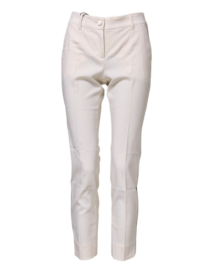 Dolce &amp; Gabbana White Wool Tapered High Waist Pants