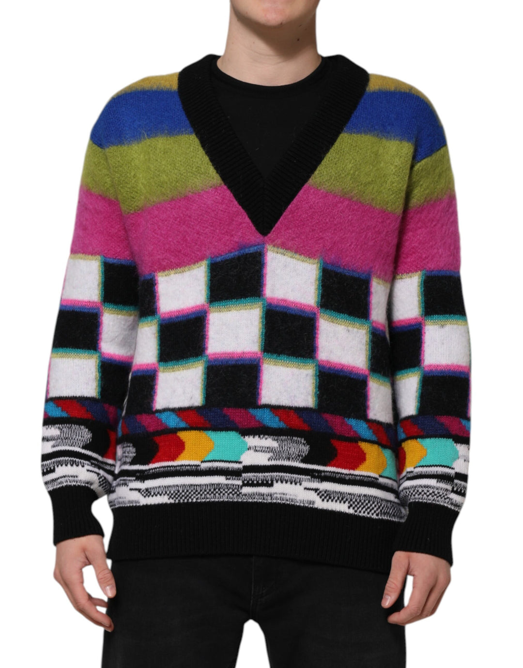 Dolce &amp; Gabbana Multicolor Glitch Design Pullover Sweater