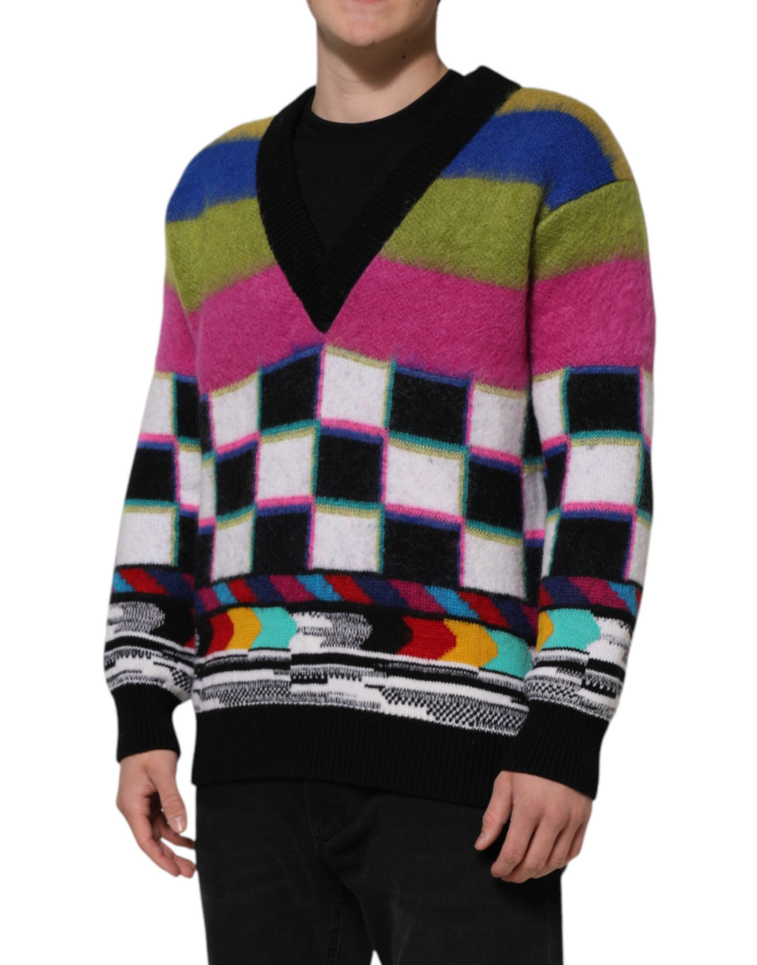 Dolce &amp; Gabbana Multicolor Glitch Design Pullover Sweater