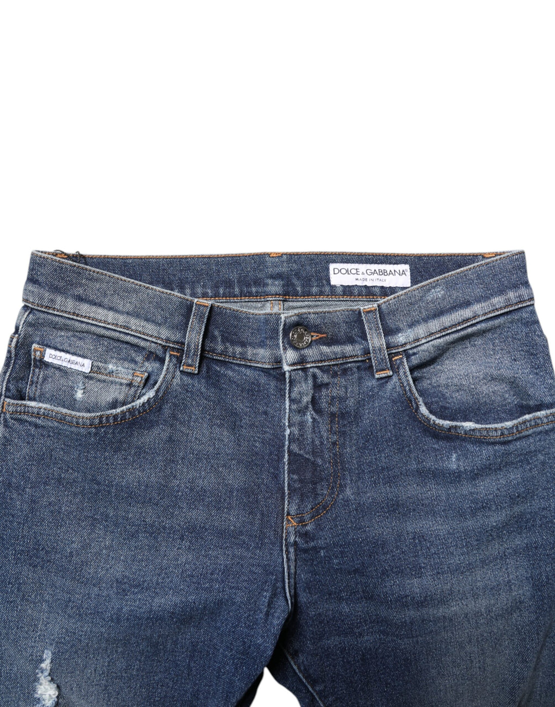 Dolce &amp; Gabbana Blue Washed Skinny Cotton Tattered Denim Jeans