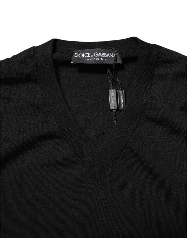 Dolce &amp; Gabbana Dark Gray Embroidered Logo Pullover Sweater