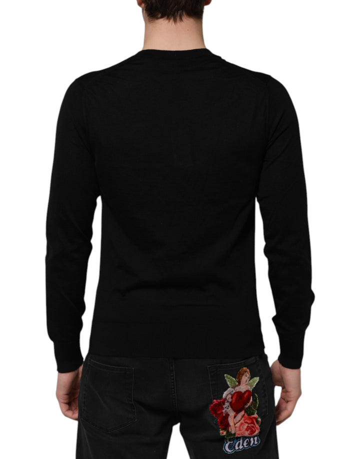 Dolce &amp; Gabbana Dark Gray Embroidered Logo Pullover Sweater