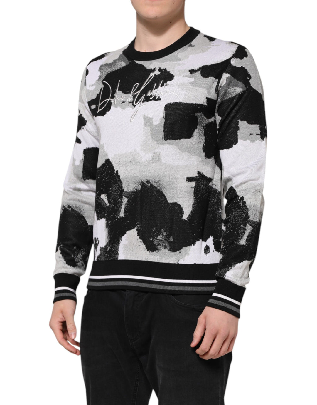 Dolce &amp; Gabbana Multicolor Silk Camouflage Pullover Sweater