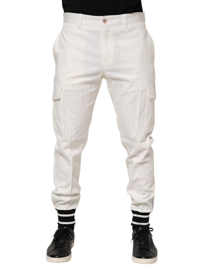 Dolce &amp; Gabbana White Cotton Jogger Cargo Skinny Men Pants