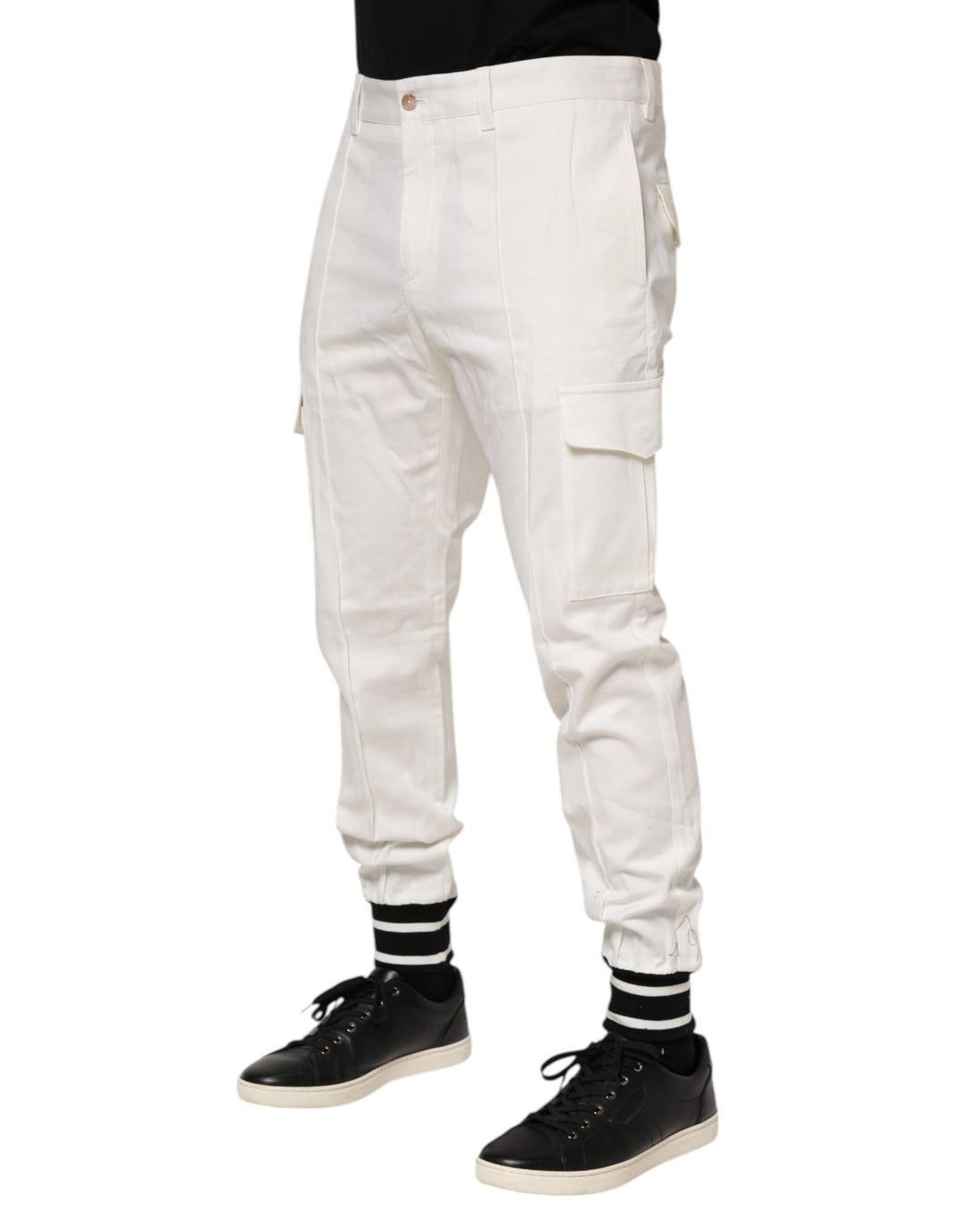 Dolce &amp; Gabbana White Cotton Jogger Cargo Skinny Men Pants