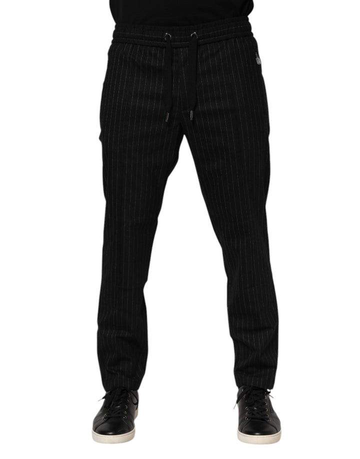 Dolce &amp; Gabbana Black Striped Wool Men Jogger Pants