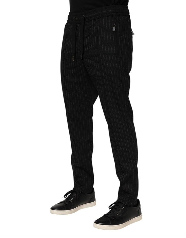 Dolce &amp; Gabbana Black Striped Wool Men Jogger Pants