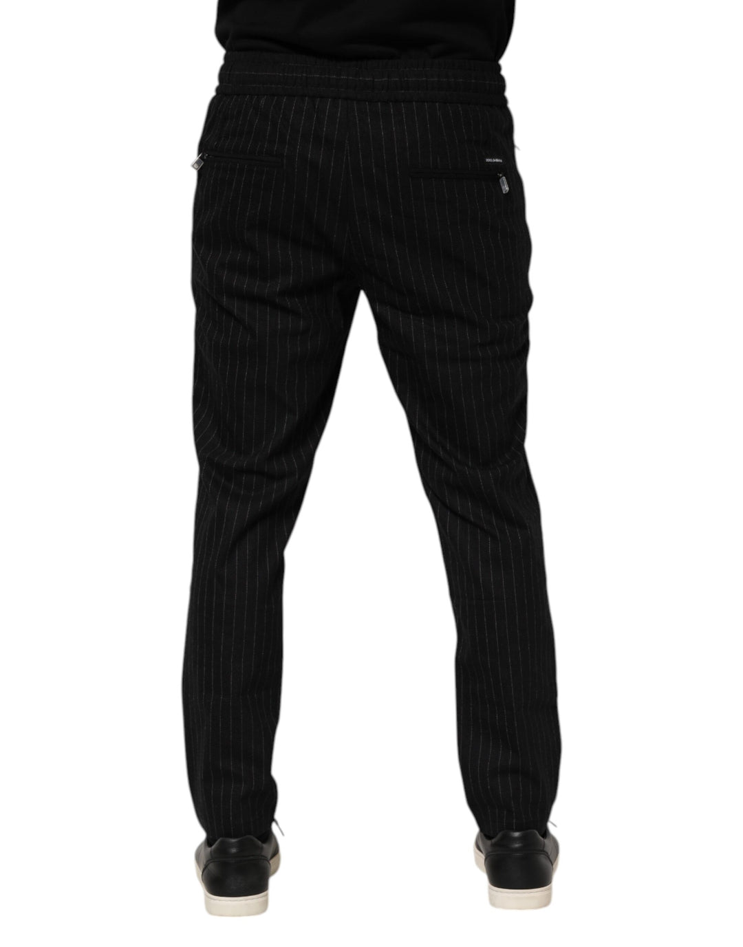Dolce &amp; Gabbana Black Striped Wool Men Jogger Pants