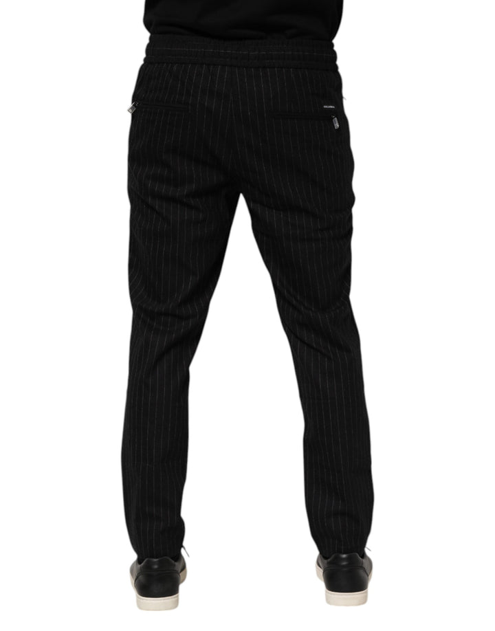 Dolce &amp; Gabbana Black Striped Wool Men Jogger Pants