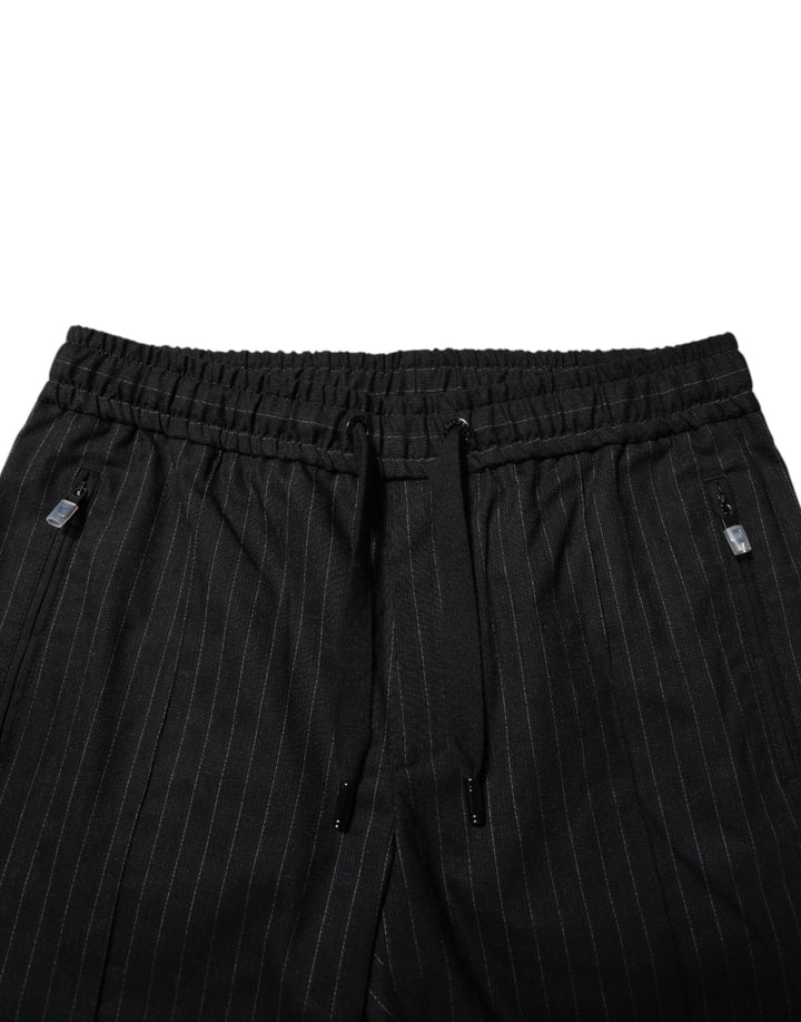 Dolce &amp; Gabbana Black Striped Wool Men Jogger Pants