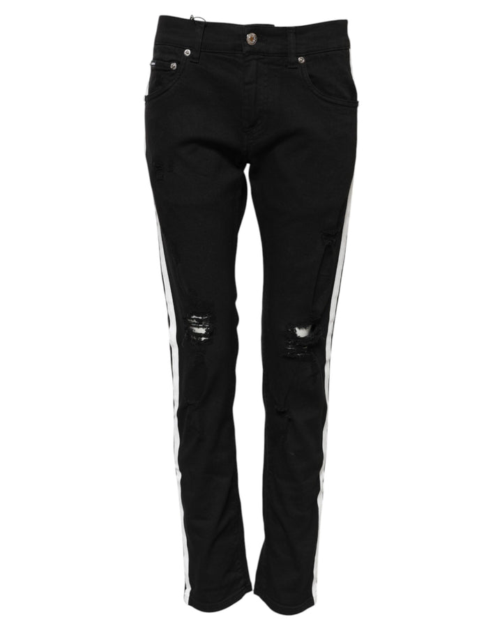 Dolce &amp; Gabbana Black Tattered White Lining Skinny Denim Jeans