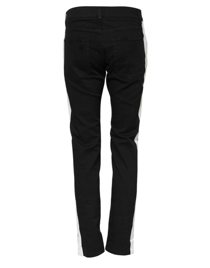 Dolce &amp; Gabbana Black Tattered White Lining Skinny Denim Jeans