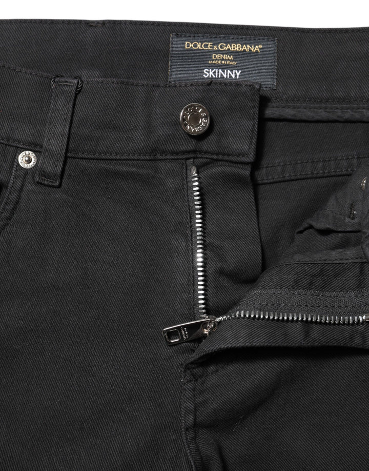 Dolce &amp; Gabbana Black Tattered White Lining Skinny Denim Jeans