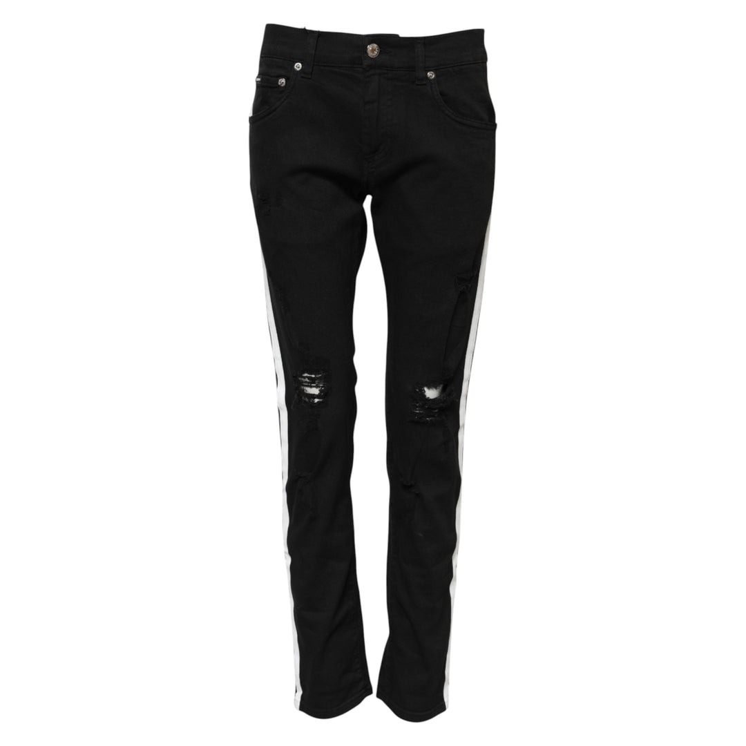 Dolce &amp; Gabbana Black Tattered White Lining Skinny Denim Jeans