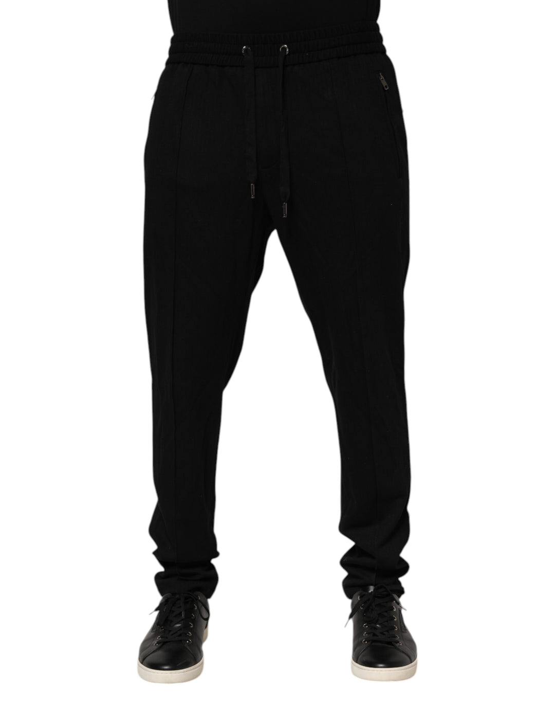Dolce &amp; Gabbana Black Viscose Skinny Logo Men Jogger Pants