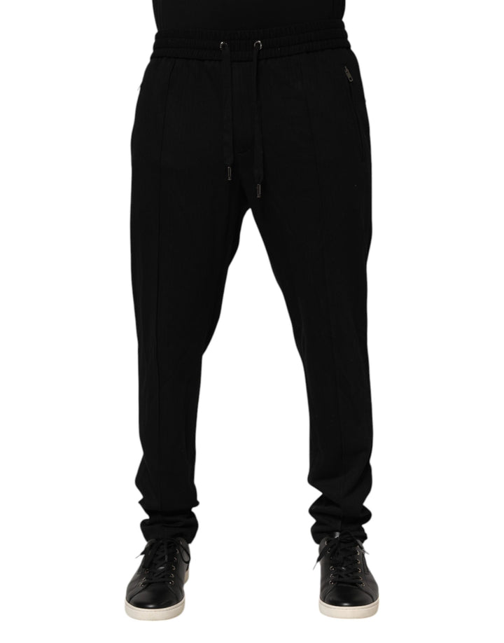 Dolce &amp; Gabbana Black Viscose Skinny Logo Men Jogger Pants