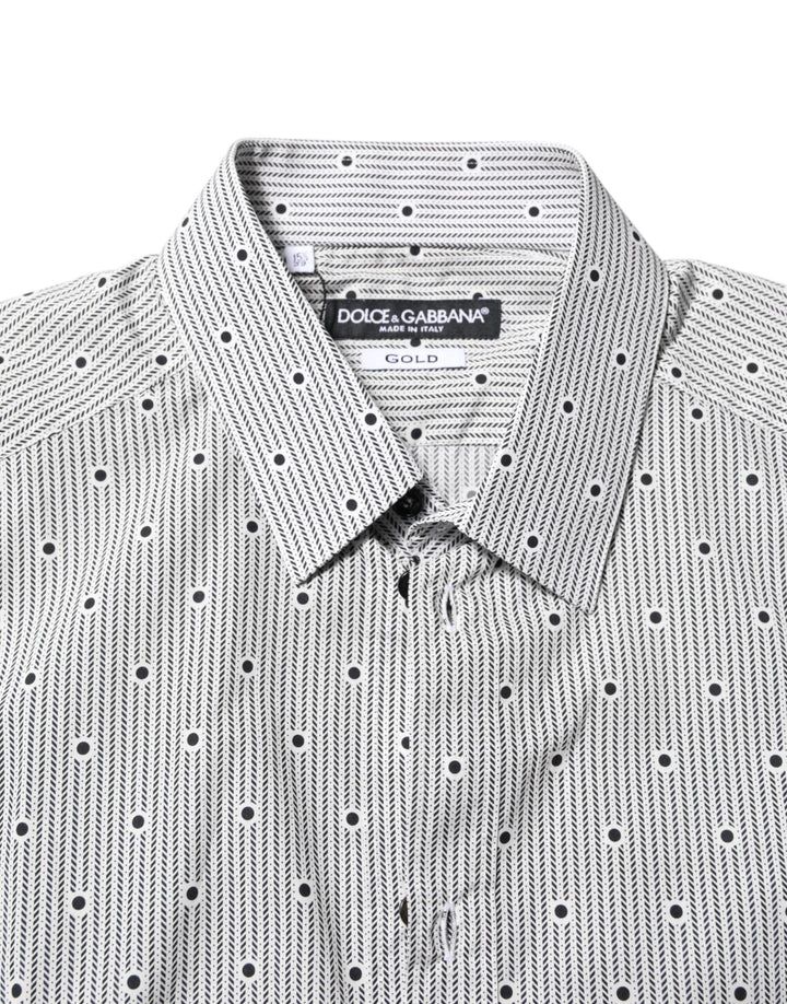 Dolce &amp; Gabbana Gray Dotted Semi Fitted GOLD Men Formal Shirt