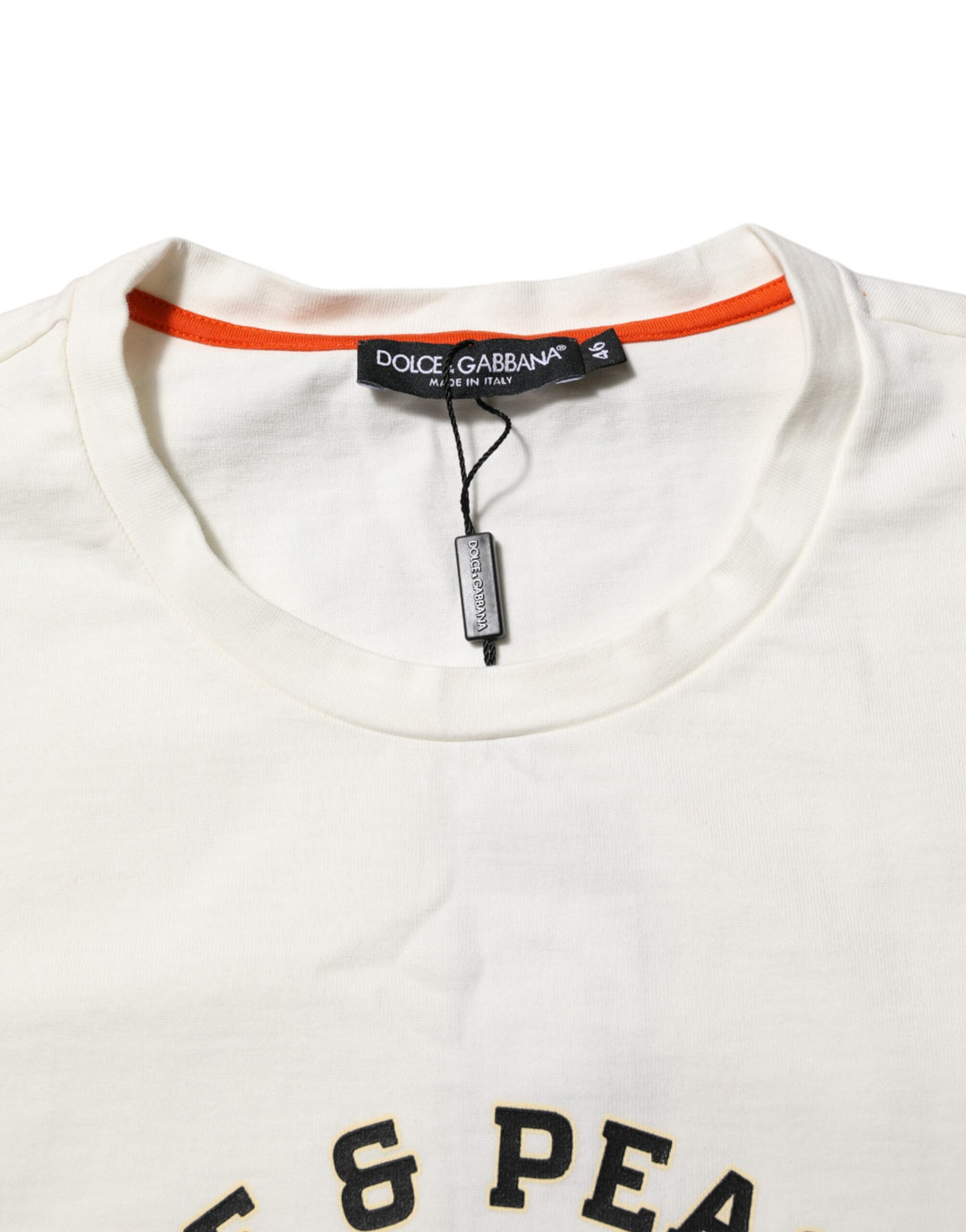 Dolce &amp; Gabbana White Love Peace Cotton Men Crew Neck T-shirt