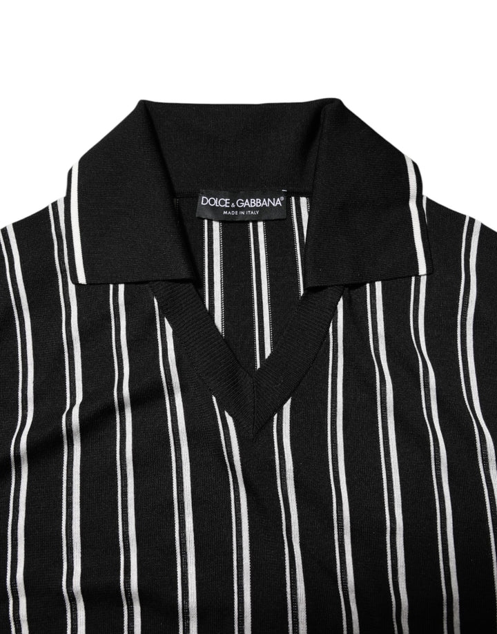 Dolce &amp; Gabbana Black White Stripes Collared Polo T-shirt