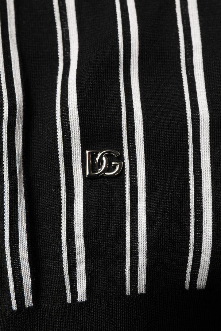 Dolce &amp; Gabbana Black White Stripes Collared Polo T-shirt