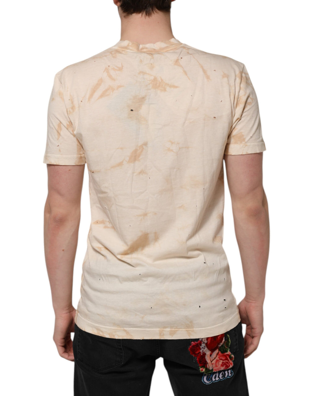 Dolce &amp; Gabbana Beige Logo Print Short Sleeve V-neck T-shirt
