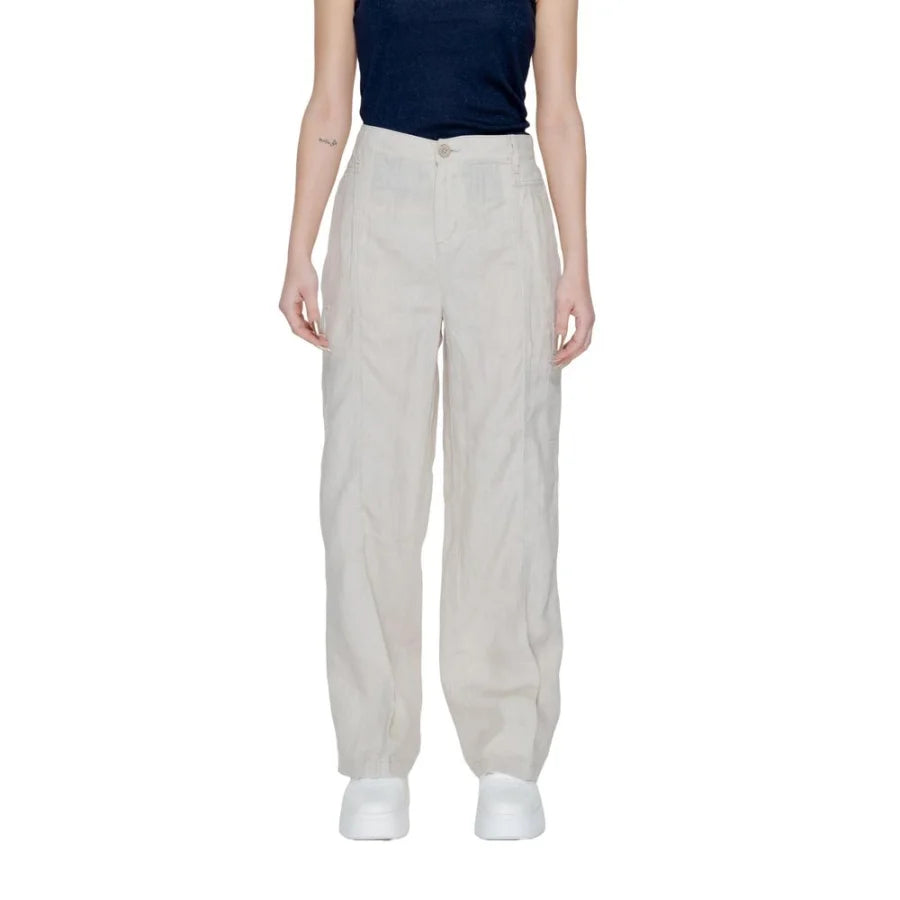 Street One Beige Linen Flared Pants