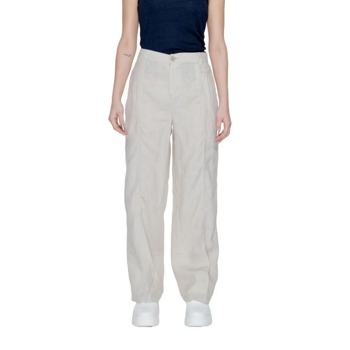 Street One Beige Linen Flared Pants
