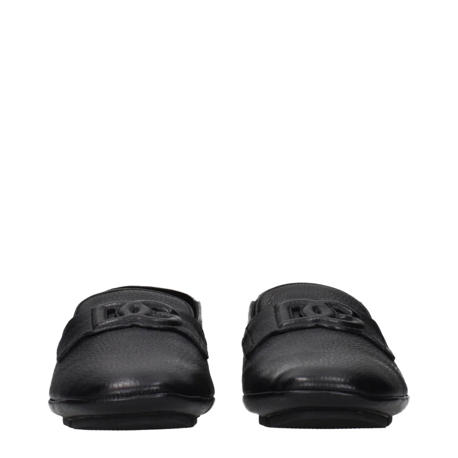 Dolce & Gabbana Black Leather Slip-On Loafers