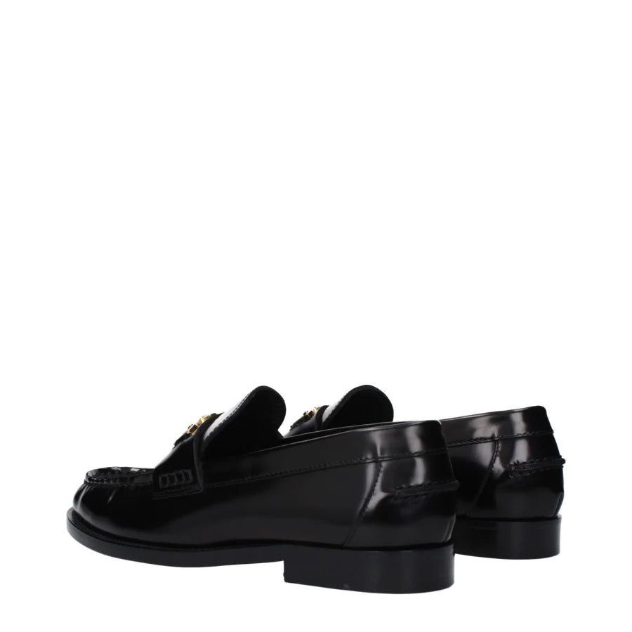 Versace Black Leather Slip-On Loafers