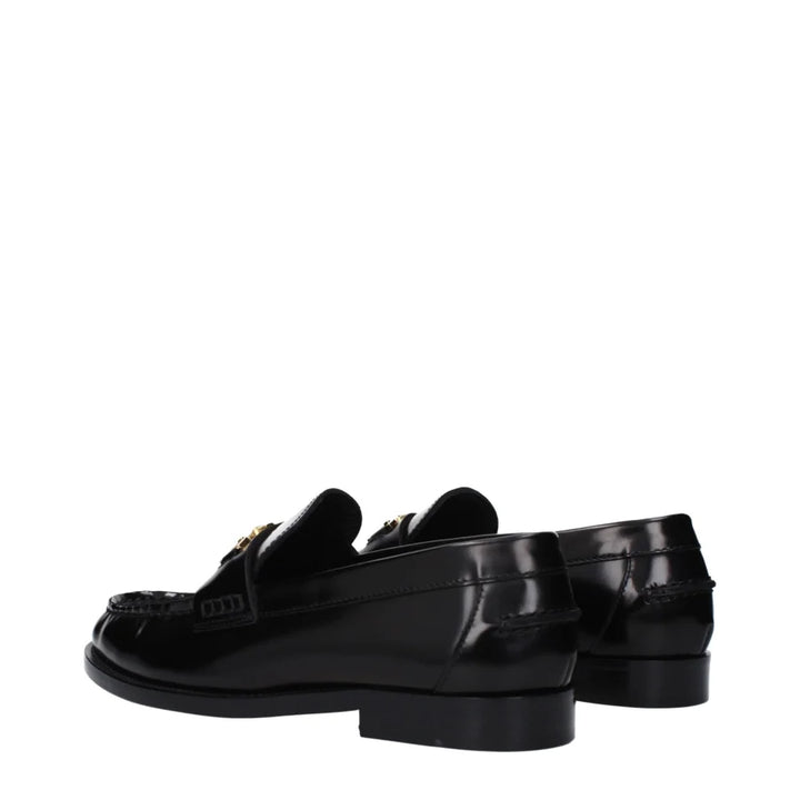 Versace Black Leather Slip-On Loafers