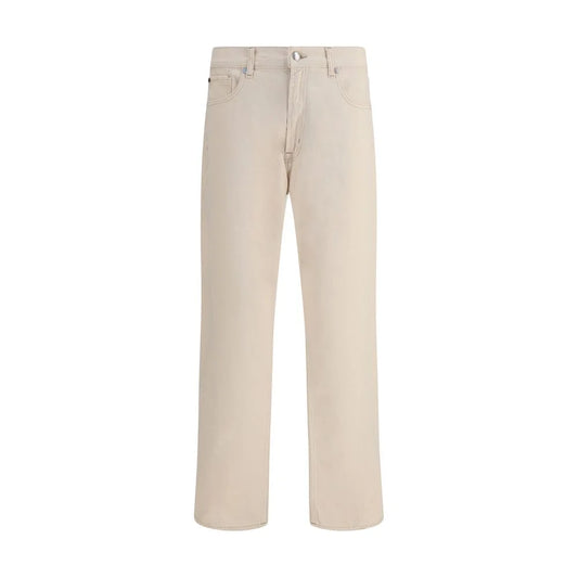 7FOR Beige Cotton Straight-Leg Jeans