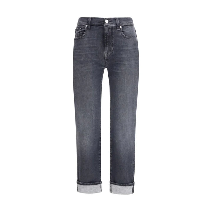 7FOR Black Cotton Relaxed Fit Jeans