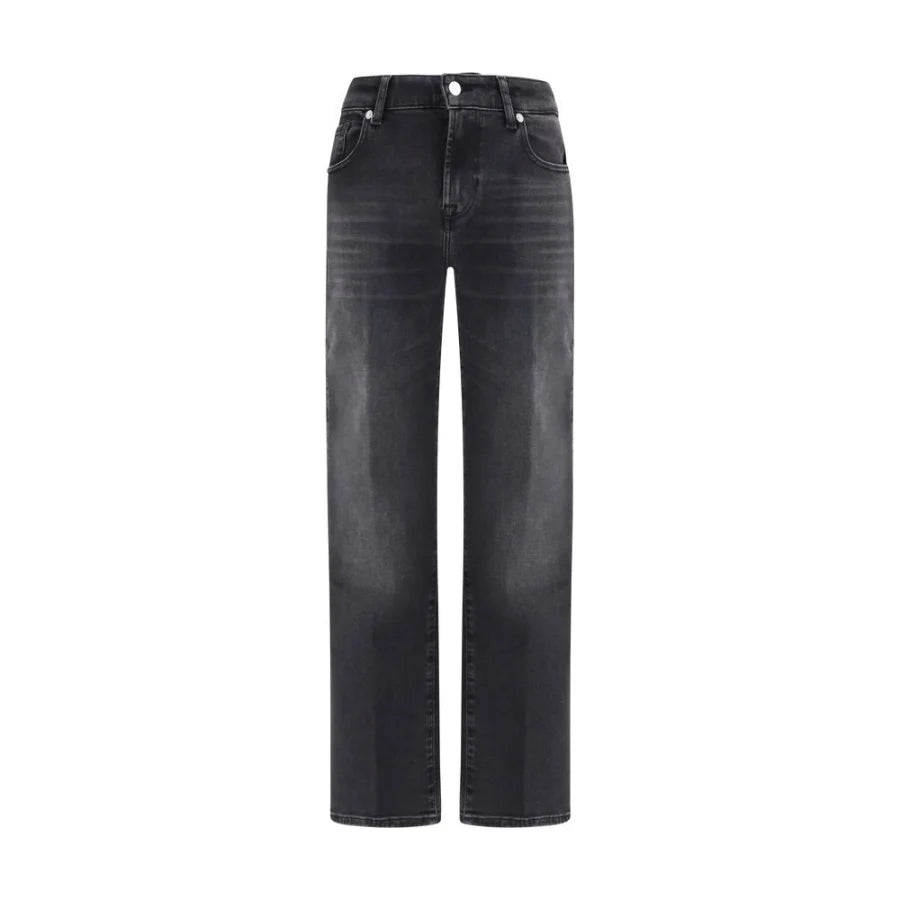 7FOR Black Cotton Straight-Leg Jeans