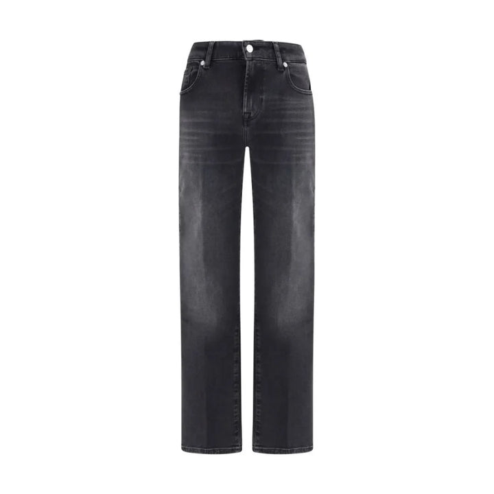 7FOR Black Cotton Straight-Leg Jeans