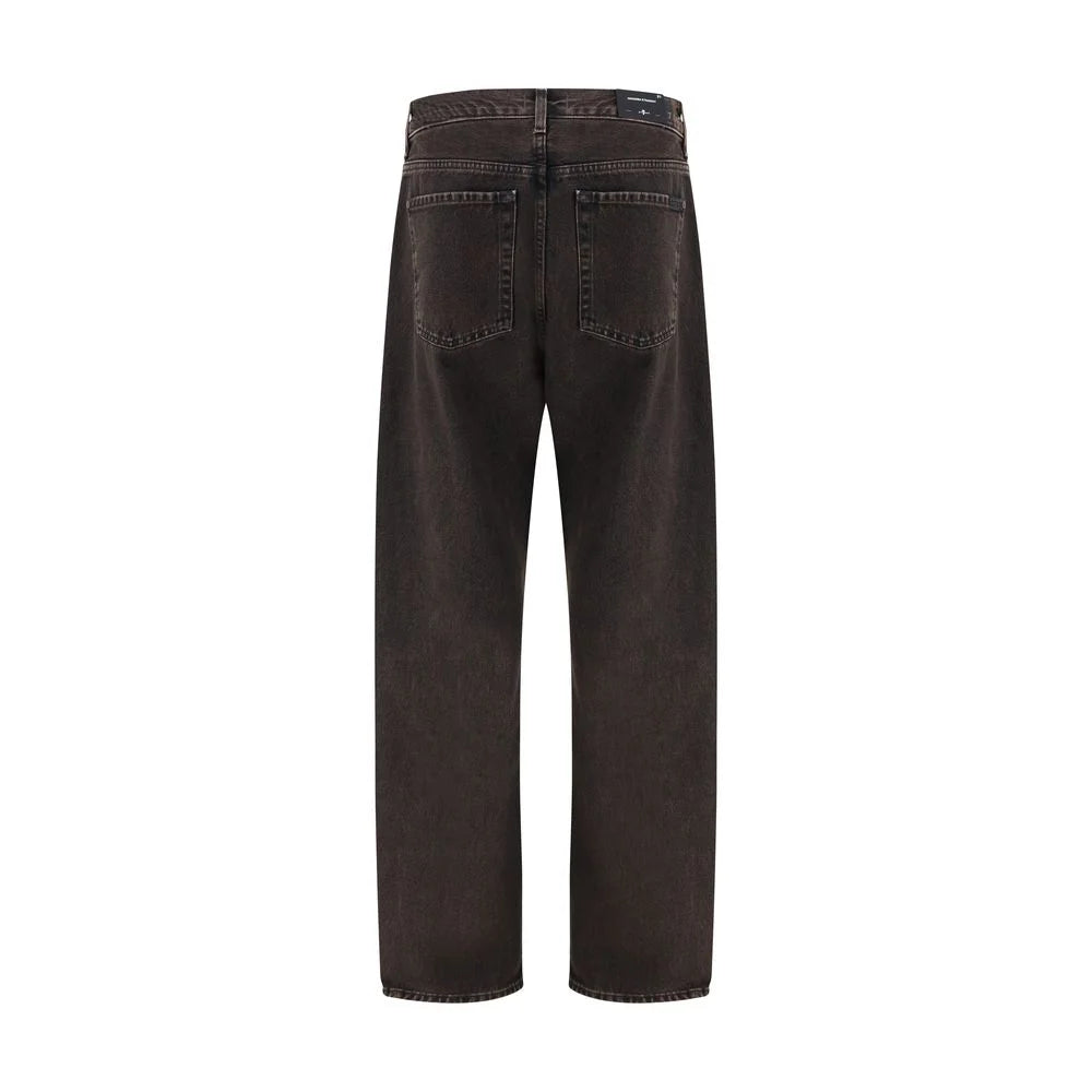 7FOR Black Cotton Straight-Leg Jeans