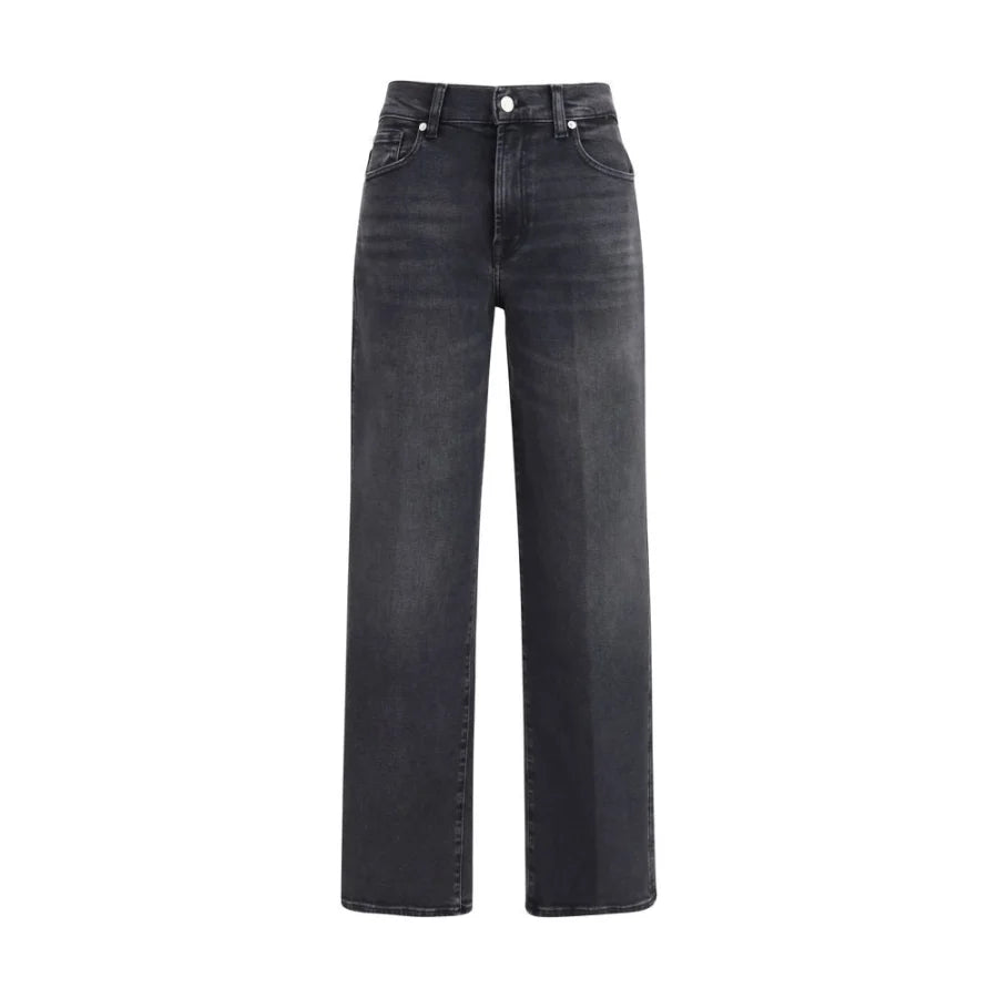 7FOR Black Cotton Straight-Leg Jeans