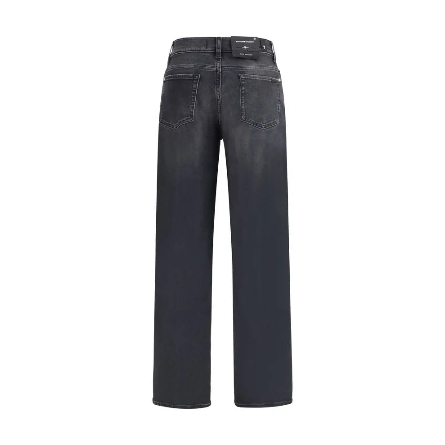 7FOR Black Cotton Straight-Leg Jeans