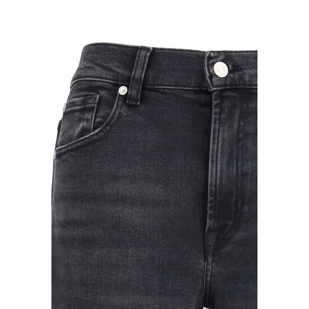 7FOR Black Cotton Straight-Leg Jeans