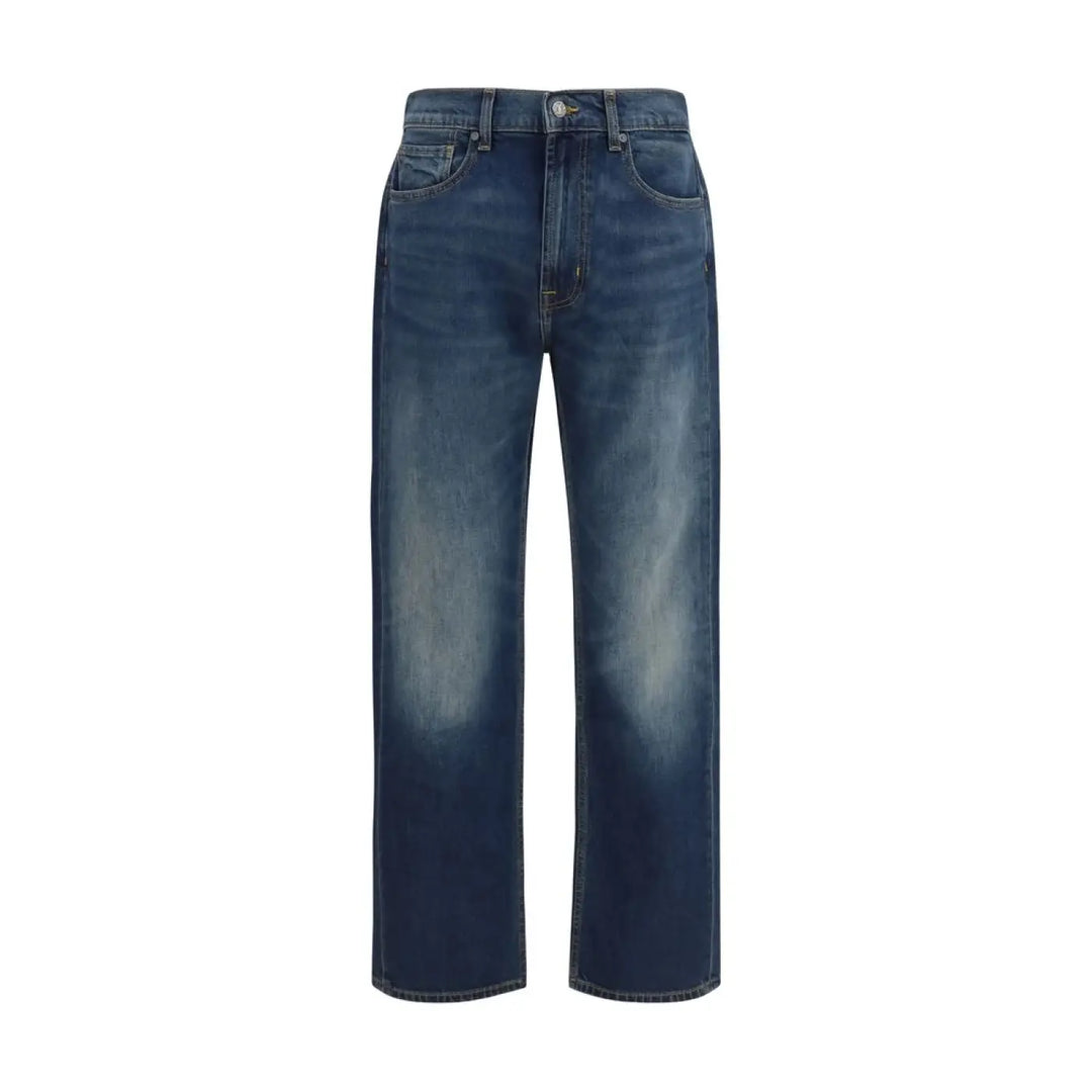 7for Blue Cotton Straight-leg Jeans