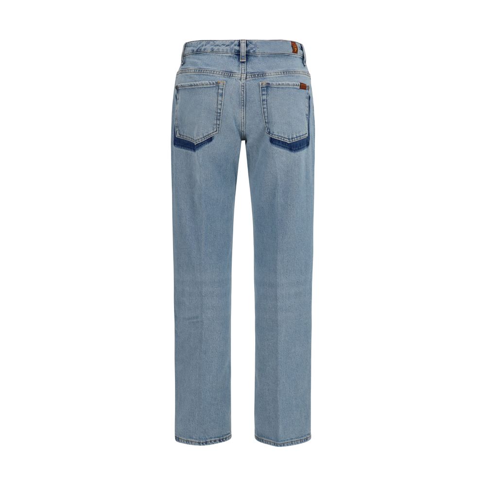 7for Blue Cotton Straight-leg Jeans