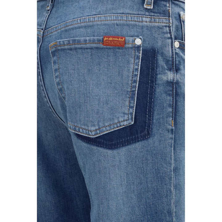 7for Blue Cotton Straight-leg Jeans