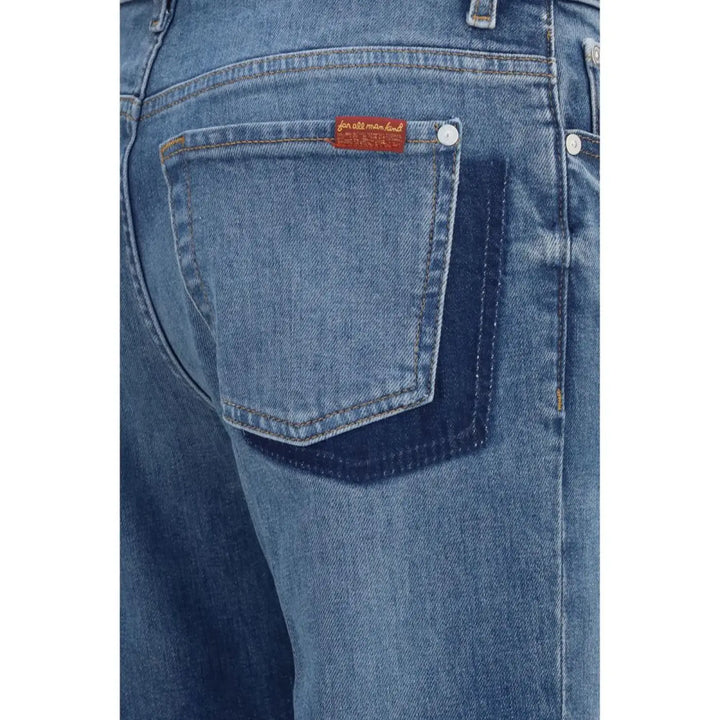 7for Blue Cotton Straight-leg Jeans