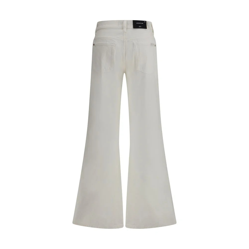 7FOR Cream Cotton Flared Jeans