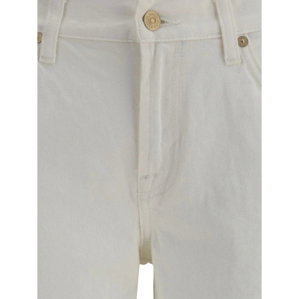 7FOR Cream Cotton Flared Jeans