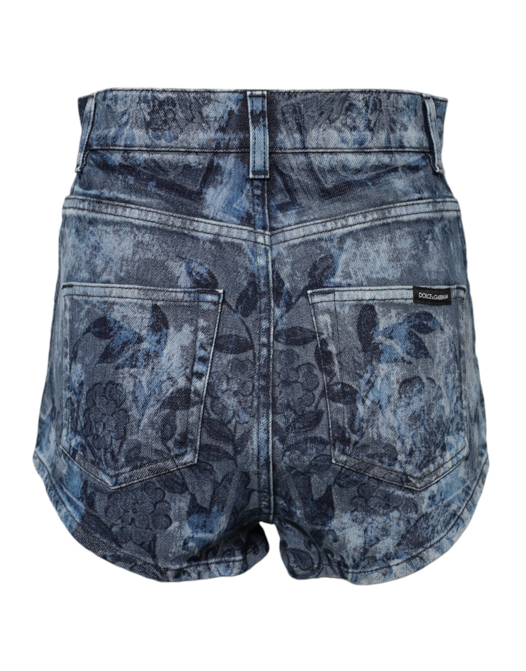 Dolce &amp; Gabbana Blue Floral Print Denim Cotton Hot Pants Shorts