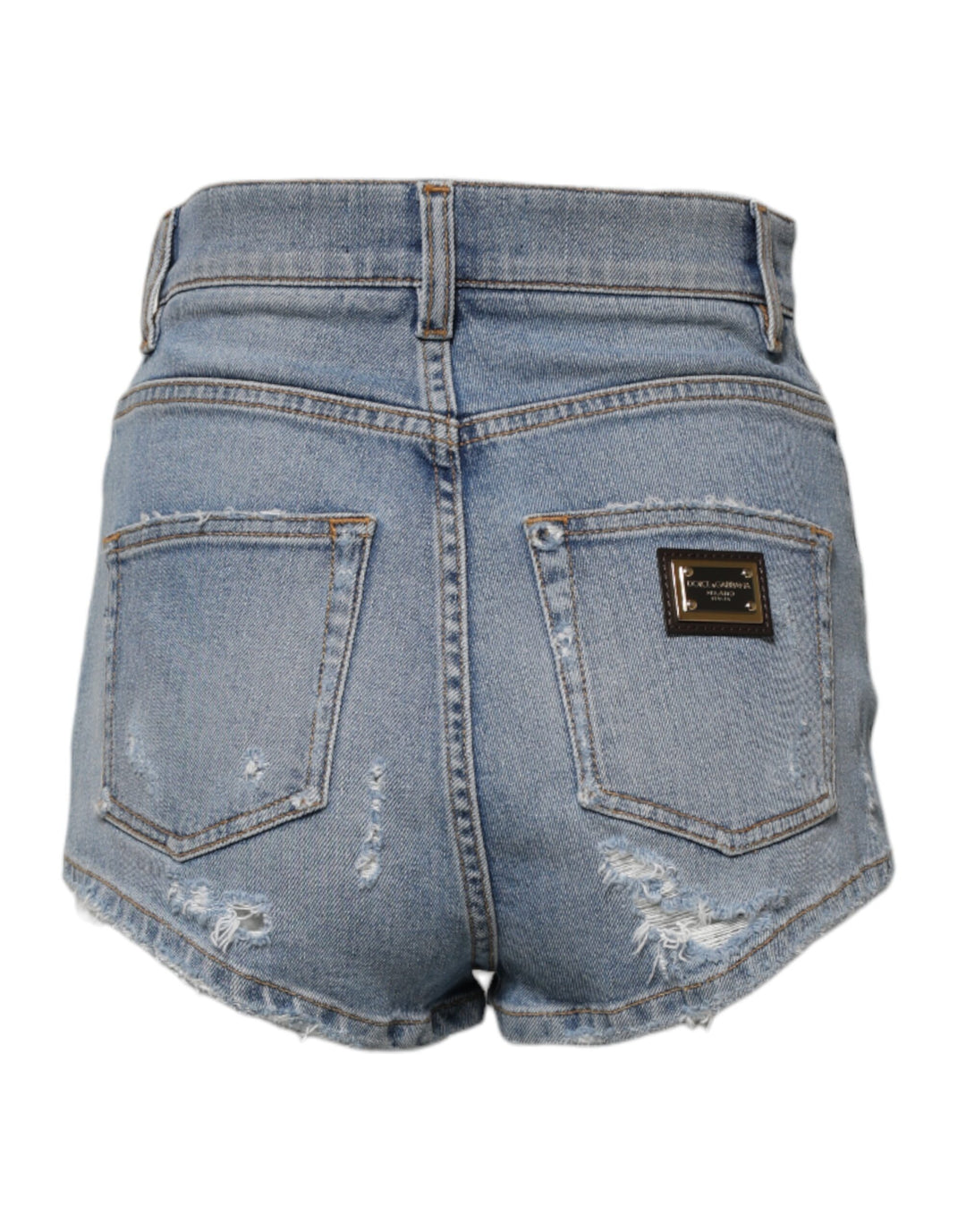 Dolce &amp; Gabbana Blue Tattered Denim Cotton Hot Pants Shorts