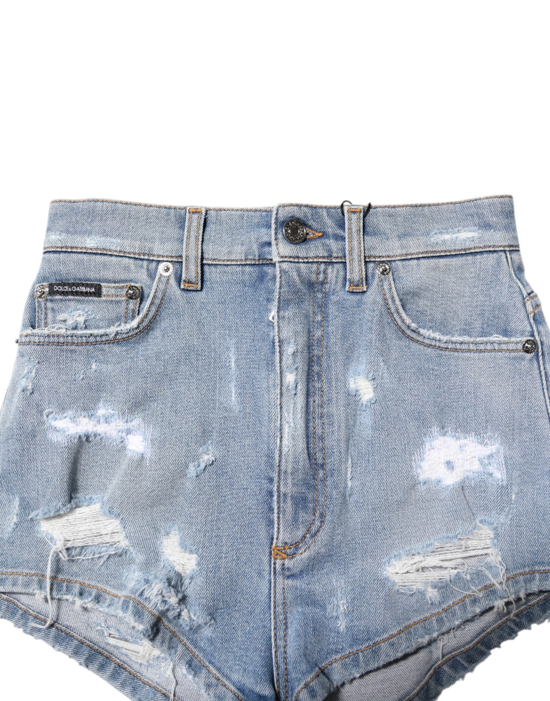 Dolce &amp; Gabbana Blue Tattered Denim Cotton Hot Pants Shorts